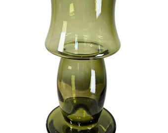 Riihimäen Lasi Jarrón finlandés de vidrio verde oliva MCM Escandinavo Dumbell Art Glass