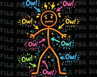 Funny Meme Stick Arrows Vintage Design, Ow Ow Ow Stick Character Figure Humor Chronic Pain Awareness, Digital Download, Design For Shirt