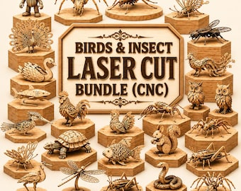 Bundel vogels en insecten lasergesneden bestanden | Wildlife CNC-vectorontwerpen (digitale download)