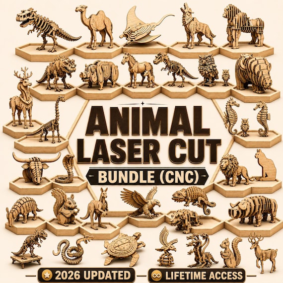 Animal Laser Cut Bundle | 3D Wooden Models, CNC Patterns (Digital Download)