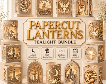 Bundel papercut-lantaarnsjablonen, 3D gelaagde ambachtelijke patronen (digitale download)