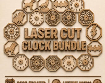 Lasergesneden klokbundel, achthoekige houten klokbestanden, CNC-ontwerpen (svg, dxf, ai, eps)