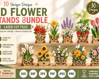 3D Flower Stands SVG Bundle | Laser Cut Flower Planter Files | Wooden Floral Shelf Decor | Glowforge xTool Cricut | 3mm MDF SVG Bundle