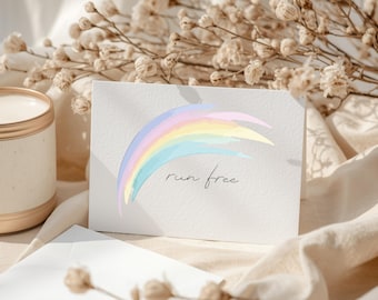Digital Rainbow Sympathy Card | Run Free | Pet Memorial Card Dog Cat Download A6 Postcard Remembrance
