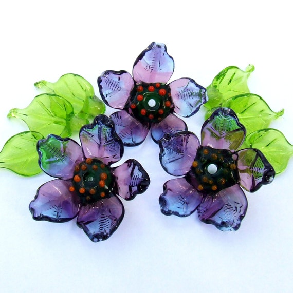 Transparent White Glass Flowers Silver Glass Flower Charms Glass Flower Beads Made to Order 9 Lampwork Glass Charms Bellflower Beads