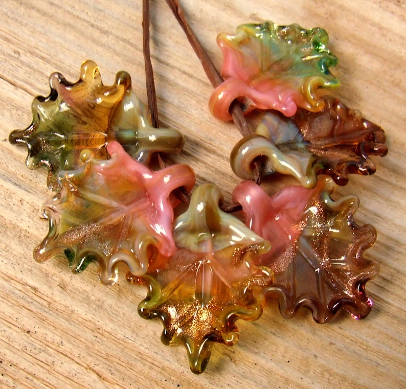 Autumn Leaves Lampwork Glass Leaves for Jewelry Making Made to Order Set of 6 leaves in warm shades