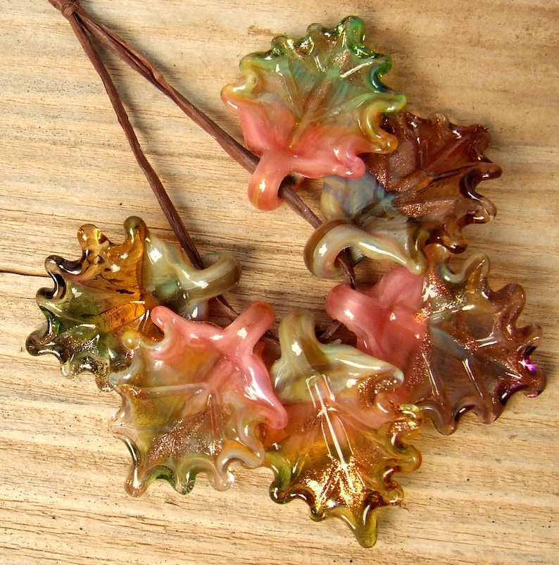 Autumn Leaves Lampwork Glass Leaves for Jewelry Making Made to Order Set of 6 leaves in warm shades