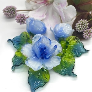Lampwork Glass Delicate Blue Spring Flower Beads Supplies for Jewelry Making, DIY Kit