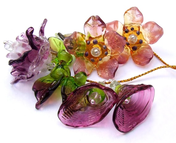 Lampwork Glass Flower Beads Supplies for Jewelry Making, Spring Flowers,  DIY KIT - Main Image
