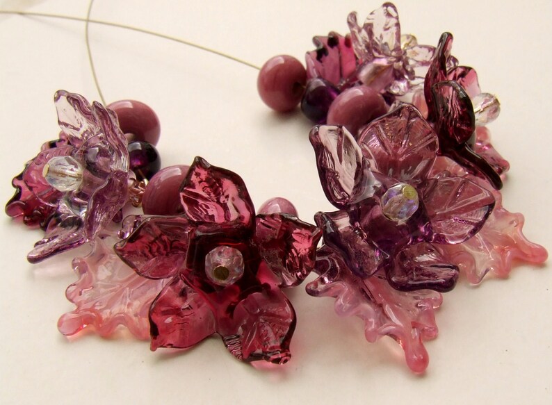 Lampwork Glass Flower Beads for Jewelry Making, A Romantic Bouquet, Set