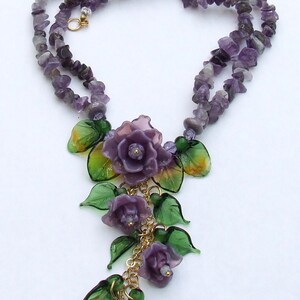 Lampwork Glass Necklace in Romantic Style, Violet Rose Bouquet, Made to Order image 2