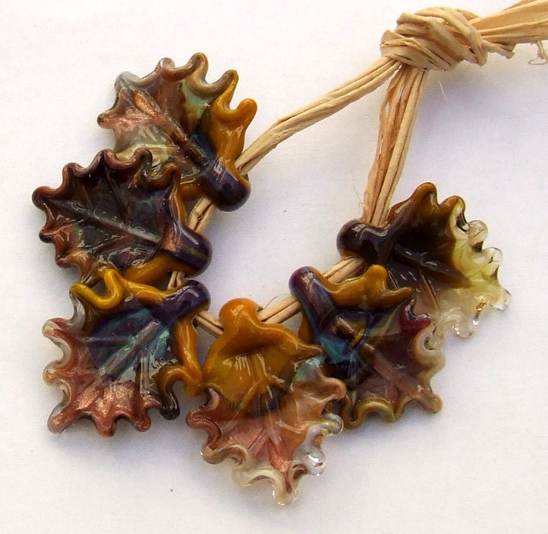 Lampwork Glass Leaves for Jewelry Making Set of 6 leaf beads Etsy