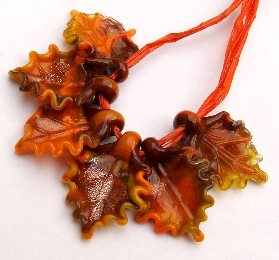 Lampwork Glass Leaves for Jewelry Making Autumn Leaves Set of Etsy