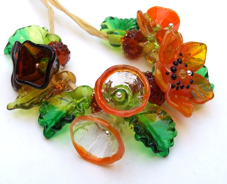 Lampwork Glass Flower Beads for Jewelry Making, A Romantic Bouquet, Set