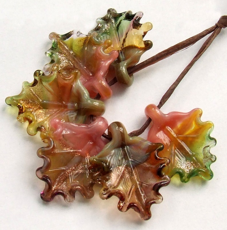 Autumn Leaves Lampwork Glass Leaves for Jewelry Making Made to Order Set of 6 leaves in warm shades