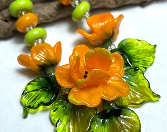 Lampwork Glass Dark Yellow Spring Flower Beads Supplies for Jewelry Making, DIY Kit