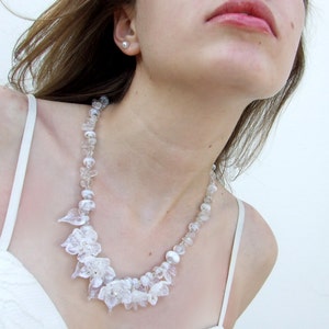 Lampwork Bridal Necklace, Handmade Lampwork Romantic, Delicate White Flowers, Sterling Silver Necklace Wedding Necklace, Ready to Ship !