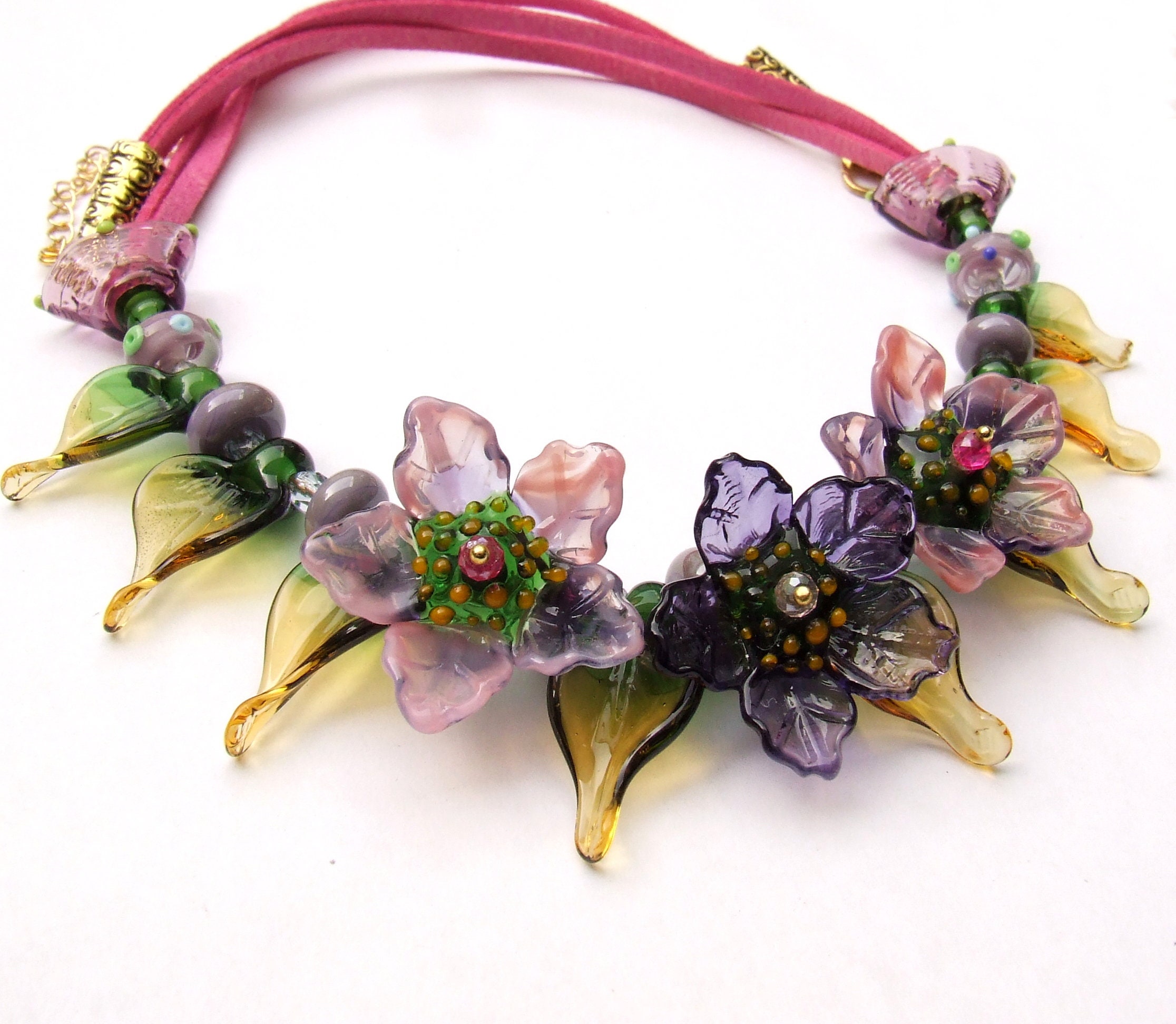 Lampwork Floral Romantic Necklace Flower Beads Necklace | Etsy