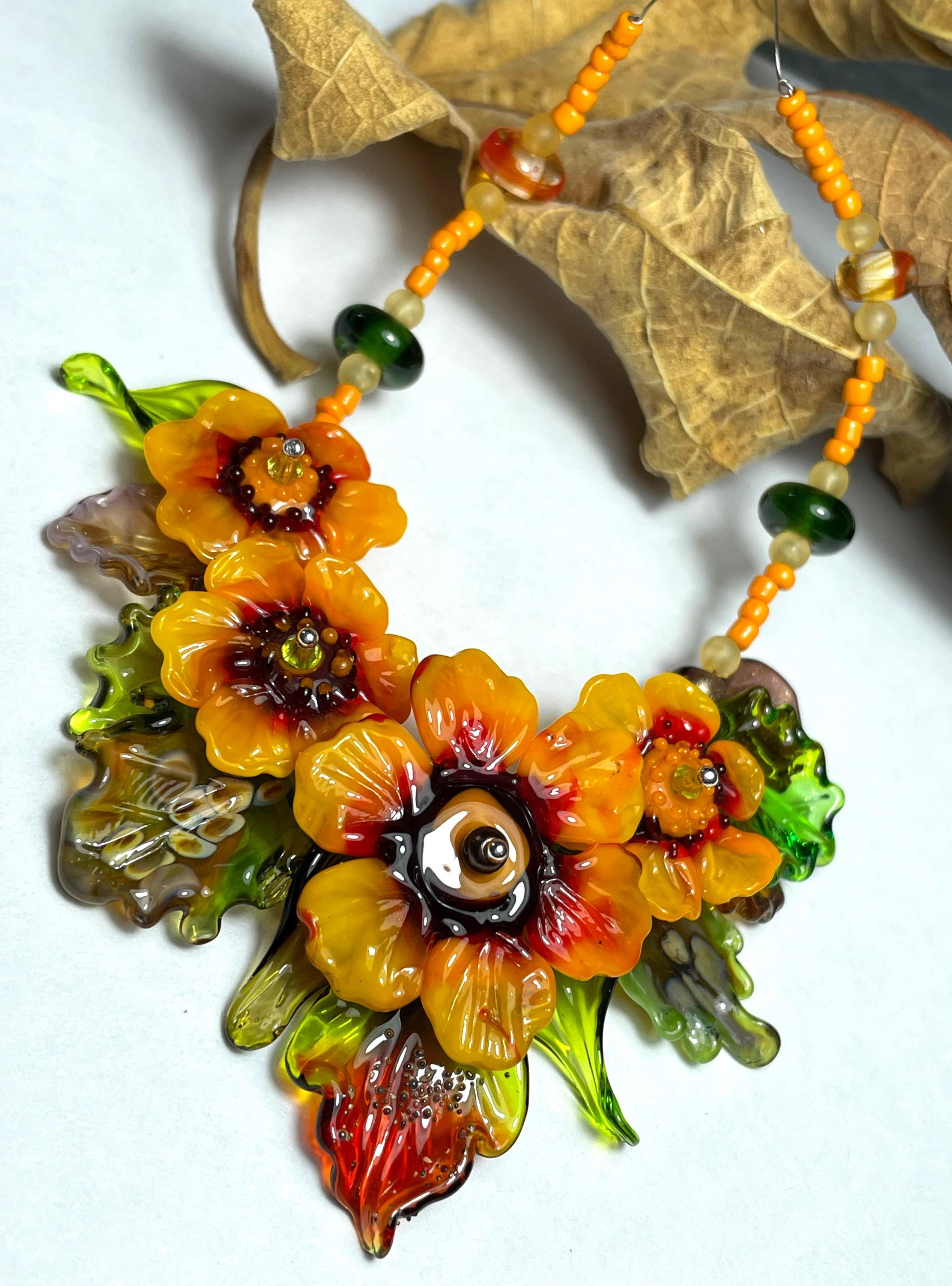 Lampwork Glass Yellow Spring Flower Beads Supplies for Jewelry Making, DIY  Glass Kit