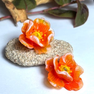 Lampwork Flowers, set of 2 Orange Flowers, Glass Flower Beads for Jewelry Making, Made to Order