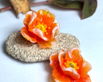 Koraliki Lampwork w kształcie pomarańczowych kwiatów, do wyrobu biżuterii szklanej, zestaw 2 szt.