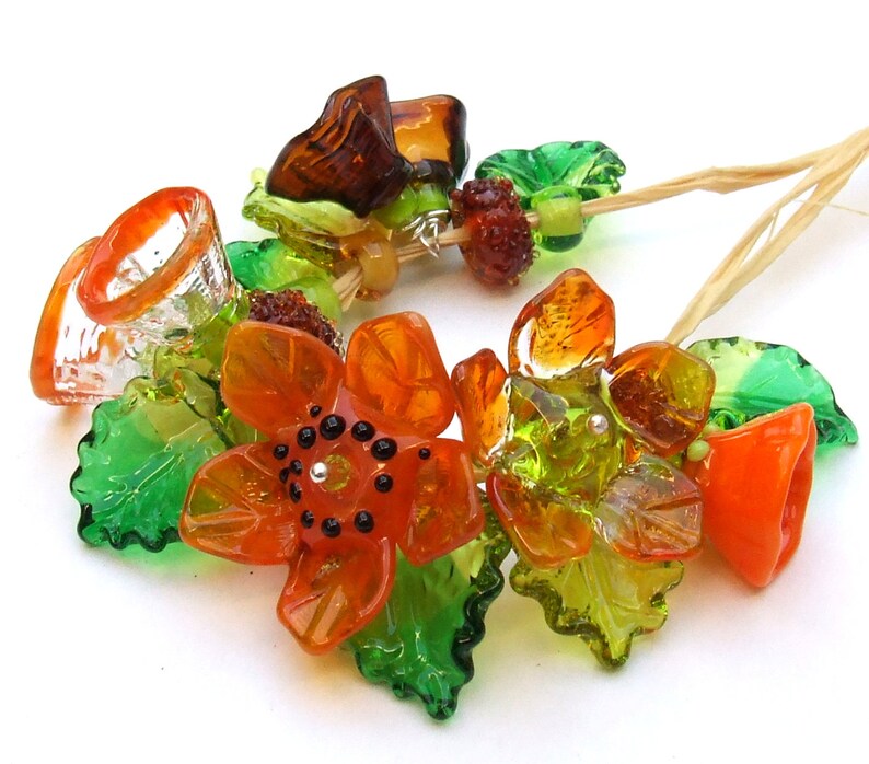 Lampwork Glass Flower Beads for Jewelry Making, A Romantic Bouquet, Set