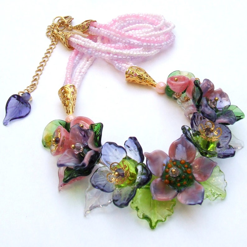 Handmade Lampwork Floral Necklace Flower Beads Necklace - Etsy