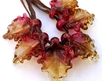 Lampwork Glass Leaves for Jewelry Making, Autumn Leaves Set of 6 leaf beads in warm shades, Made to Order