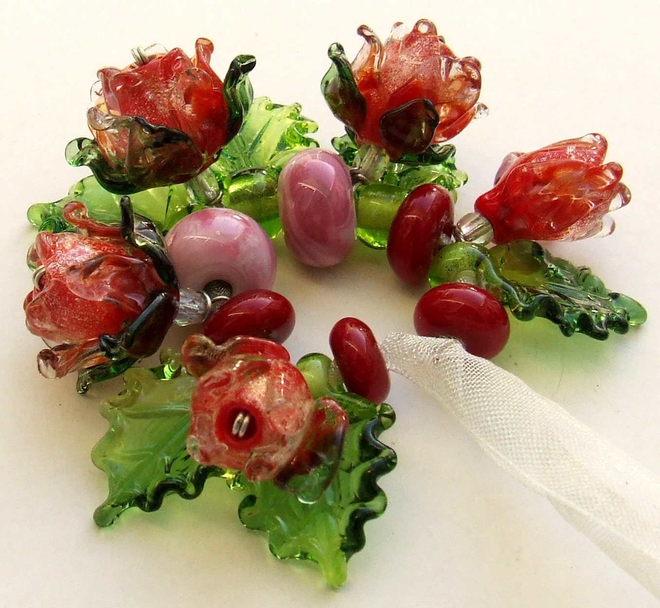 Lampwork Glass Flower Beads for Jewelry Making Romantic Red Etsy