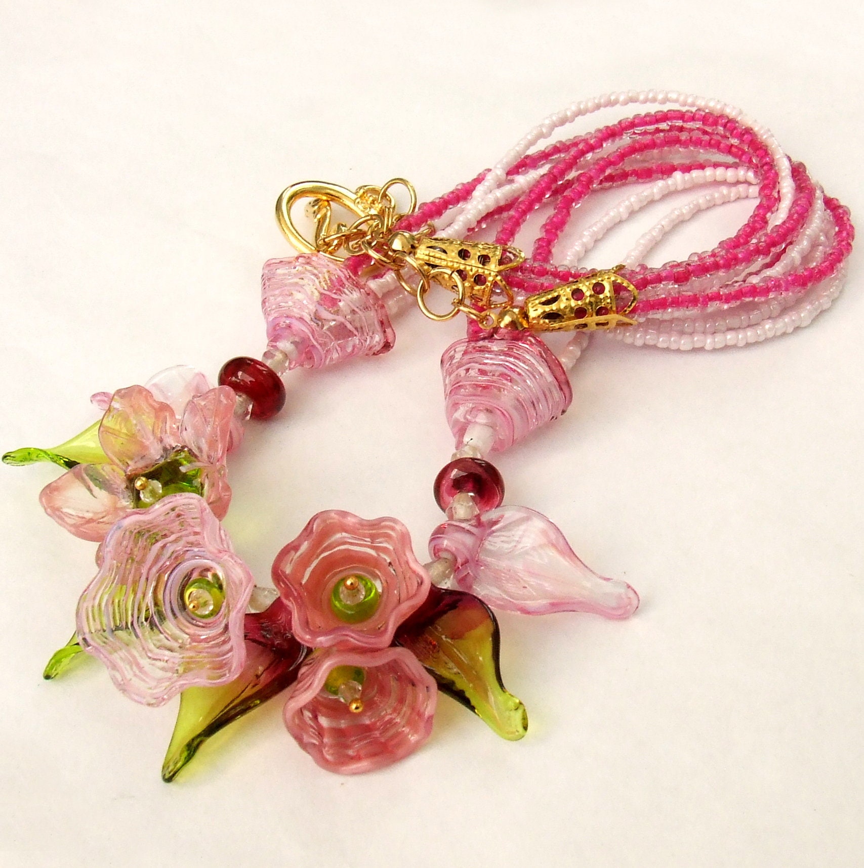 Lampwork Necklace Spring Flowers Delicate Romantic Etsy