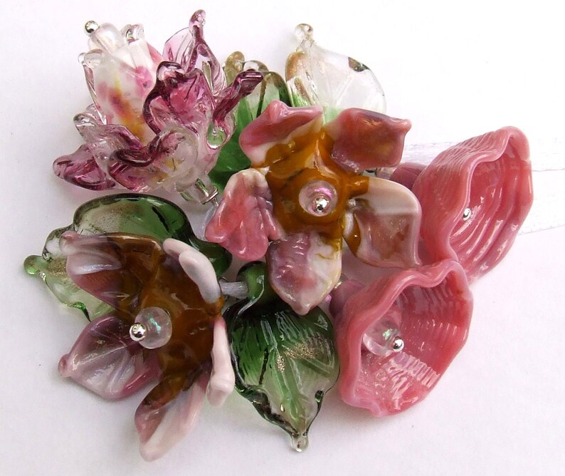 Lampwork Glass Flower Beads for Jewelry Making Romantic Pink Etsy