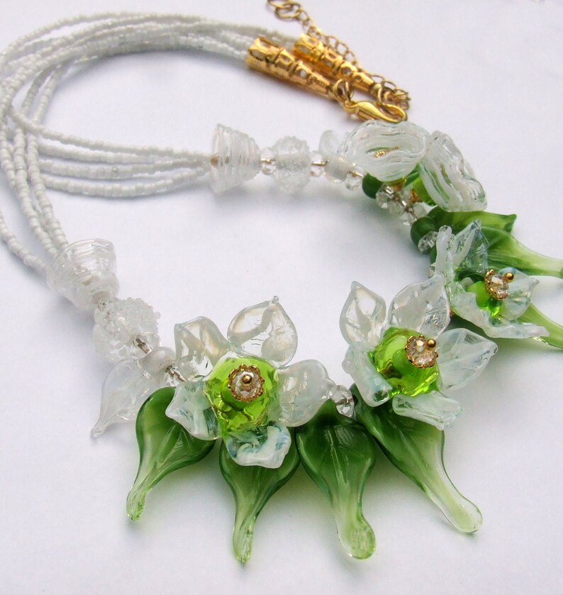 Lampwork Floral Necklace, Handmade Glass Romantic Necklace With