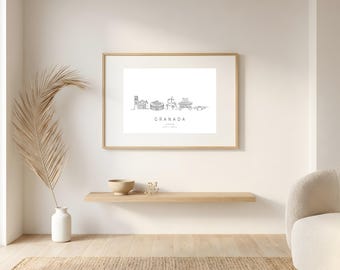 Granada Skyline Print | One Line Art | Granada Wall Art Printable | Spain Travel Gift | Digital Download | Housewarming Gift
