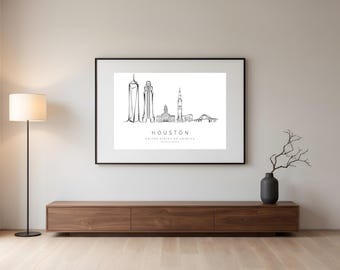 Houston Skyline Framed Print | One Line Art | Houston Wall Art | USA Travel Gift | Minimalist City Line Drawing | Housewarming Gift