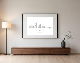 Warsaw Skyline Print | One Line Art | Warsaw Wall Art Printable | Poland Travel Gift | Digital Download | Housewarming Gift