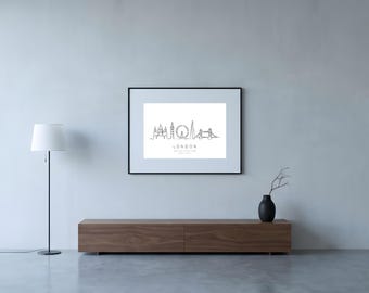 London Skyline Print | One Line Art | London Wall Art Printable | UK Travel Gift | Digital Download | Housewarming Gift