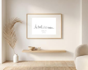 Split Skyline Framed Print | One Line Art | Split Wall Art | Croatia Travel Gift | Minimalist City Line Drawing | Housewarming Gift