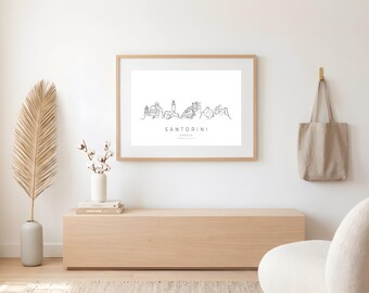 Santorini Skyline Line Art Print | Minimalist Wall Art