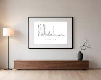 Houston Skyline Print | One Line Art | Houston Wall Art Printable | USA Travel Gift | Digital Download | Housewarming Gift