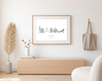 Nice Skyline Print | One Line Art | Nice Wall Art Printable | France Travel Gift | Digital Download | Housewarming Gift