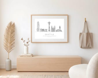 Seattle Skyline Print | One Line Art | Seattle Wall Art Printable | USA Travel Gift | Digital Download | Housewarming Gift