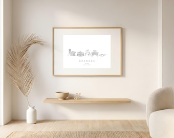 Granada Skyline Framed Print | One Line Art | Granada Wall Art | Spain Travel Gift | Minimalist City Line Drawing | Housewarming Gift