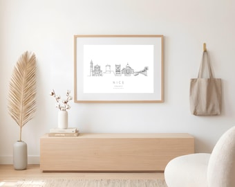 Nice Skyline Framed Print | One Line Art | Nice Wall Art | France Travel Gift | Minimalist City Line Drawing | Housewarming Gift