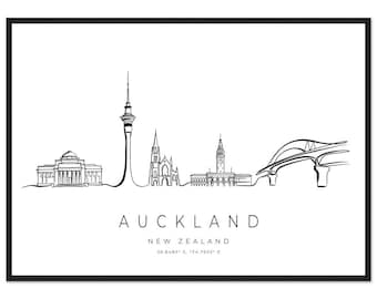 Auckland Skyline Framed Print | One Line Art | Auckland Wall Art | New Zealand Travel Gift | Minimalist City Line Drawing