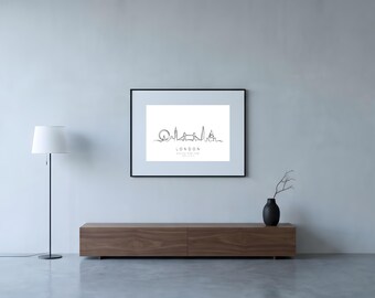 Arte emoldurada do horizonte de Londres | Desenho arquitetônico linear | Arte de parede | Decoração moderna para casa