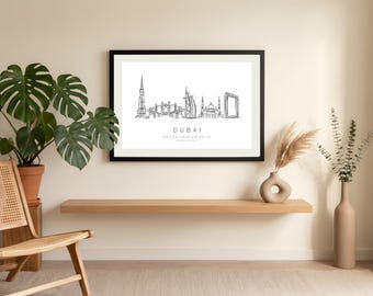 Framed Dubai Skyline Art | Architectural Line Drawing | Wall Art | Modern Home Decor