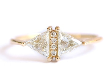 Triangle Diamond Engagement Ring, Geometrical Engagement Ring, Cluster Diamond Ring, Dual Diamond Ring, Rhombus Ring, Triangle Cluster Ring