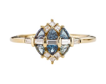 Teal Sapphire and Diamond Cluster Engagement Ring