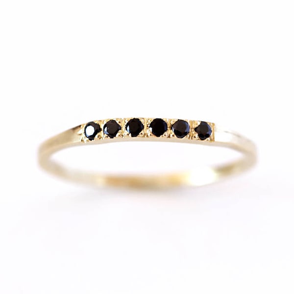 18k Gold Black Diamond Wedding Band: Thin Modern Ring