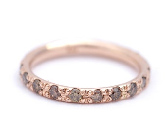 Tiny Diamonds Wedding Ring, Rose Gold Eternity Band, Rose Gold Diamond Wedding Ring, Champagne Diamond Eternity Band, Dainty Wedding Band